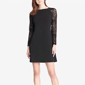 Tommy Hilfiger Black Lace Long Sleeve Darted Dress